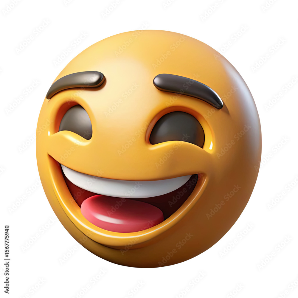 Fototapeta premium Joyful laughing emoji with closed eyes and tongue sticking out conveying extreme happiness and amusement isolated on transparent background
