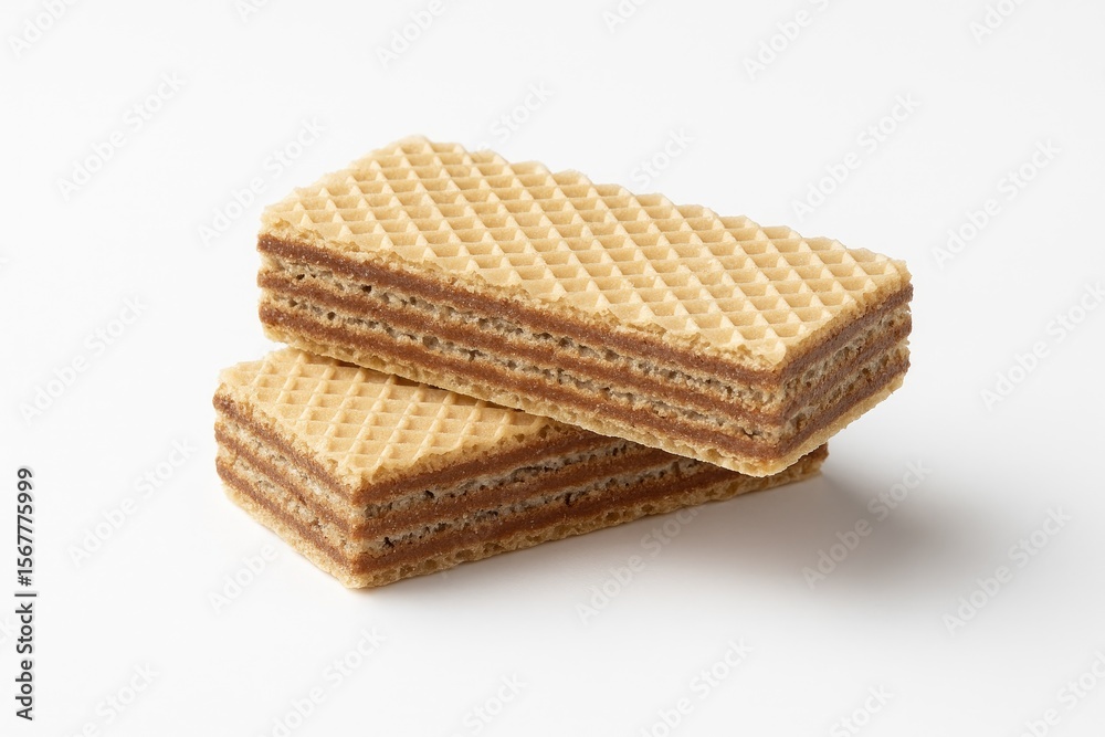Two layered wafer cookies on a plain white surface Two layered wafer cookies on a plain white surface