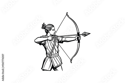 Archer Aiming Bow and Arrow in Silhouette Style Illustration silhouette