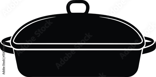 Black and white illustration of a covered roasting pan