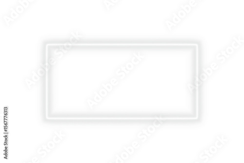 Bright white neon light glow rectangle frame border on transparent background with empty space for modern design banner template poster or futuristic glowing decoration