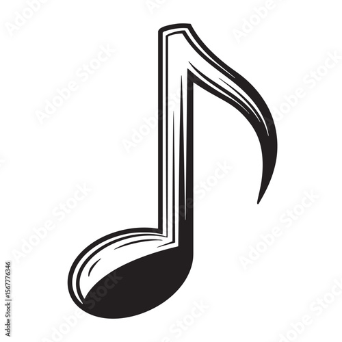 Elegant black and white vector illustration of a musical note for music related designs