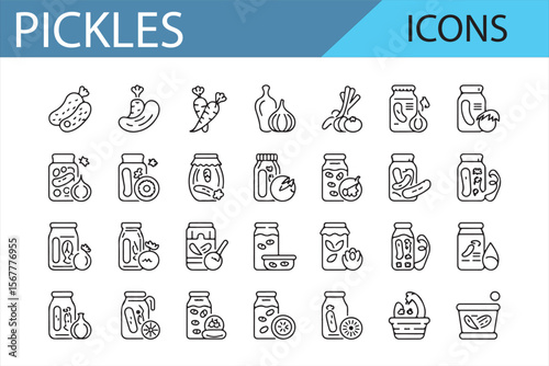 Various Pickle, Spices, and Food Icons for Culinary Designs

