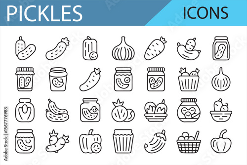 Collection of Pickle Jars and Fermented Food Icons for Food Illustrations