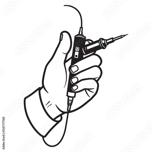 Hand holding soldering iron tool vector illustration for electronics repair and electronics engineering