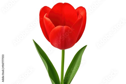 Close-up of a vibrant red tulip against a white backdrop, no shadows, with a clean clipping path.