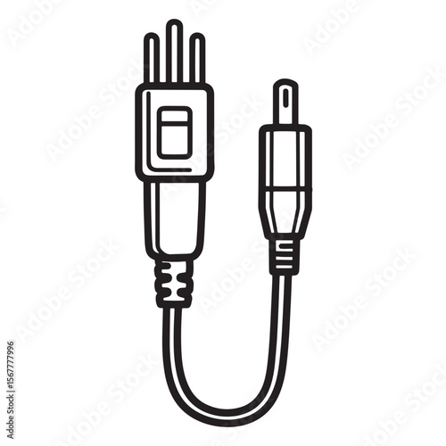 Line drawing illustration of audio rca cable showing both plug and jack connectors.