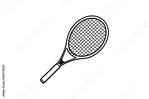 Isolated Tennis Racket Illustration with Strings in Black and White Silhouette