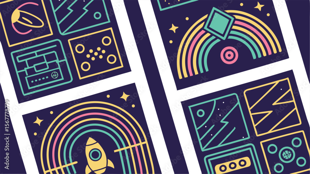 Fototapeta premium Minimalist icons design showcasing cosmic elements, perfect for branding projects