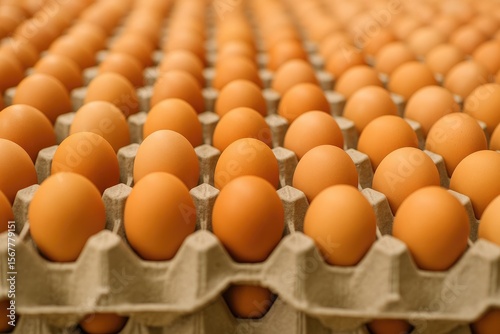 Out-of-focus eggs arranged in a tray as background