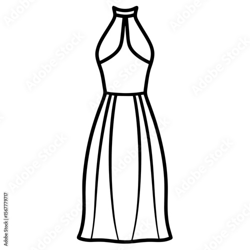 Halter Neck Dress line art vector