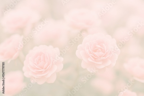 Soft pastel background featuring a blurred cluster of pink blooming roses