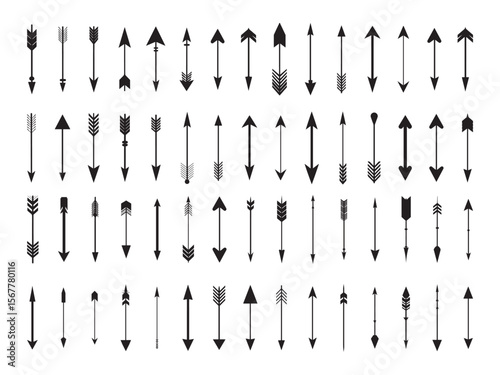 Collection of Diverse Black Arrows on White Background