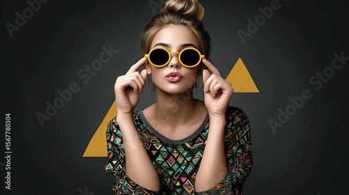 Woman in stylish top with sunglasses