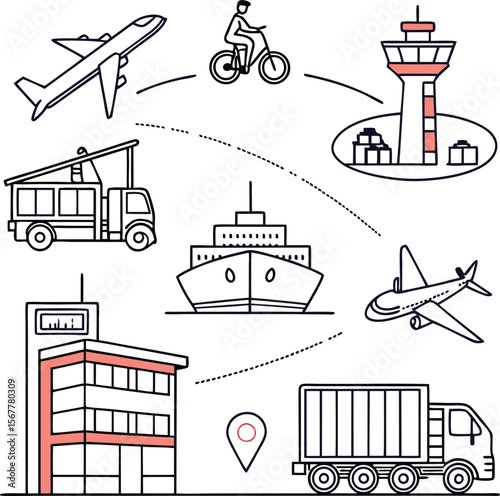 Modern design showcasing global transport and logistics connections with simple lines