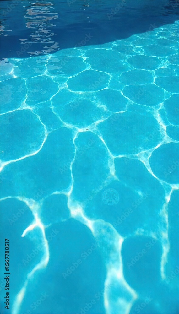 Obraz premium Sparkling Blue Pool Water Shimmers Under Summer Sun Perfect for Relaxation and Refreshing Dips. Ideal imagery for summer vacation travel, leisure, and pool party lifestyle photos.