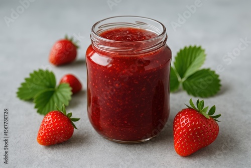 Wallpaper Mural Delicious strawberry preserves in a clear jar against a neutral backdrop with a gentle focus Torontodigital.ca