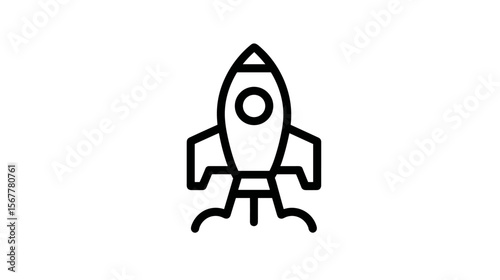 Simple black and white rocket icon with clean lines and design  