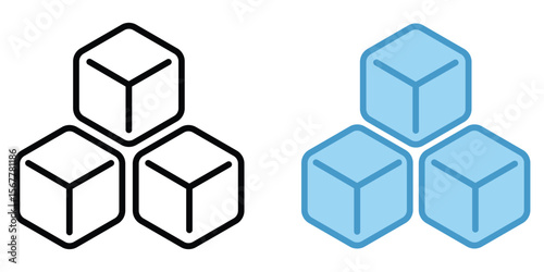 A few cubes, simple icon. Ice cubes logo or icon. Ice cube icon vector collection. silhouette and outline ice cube design. Vector illustration set on white background. 