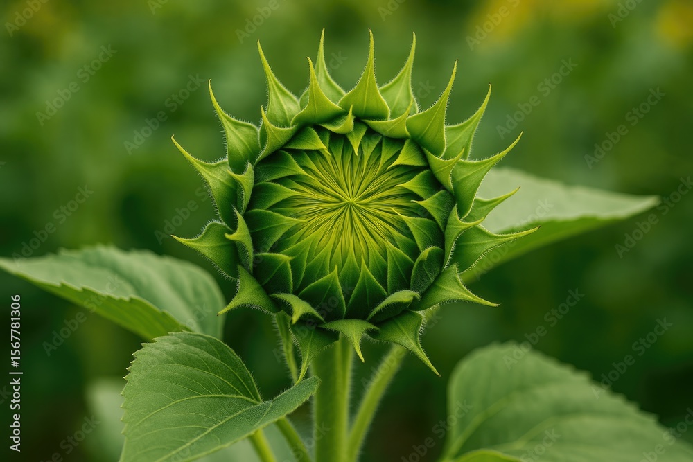Decorative sunflower with a closed bud Decorative sunflower with a closed bud