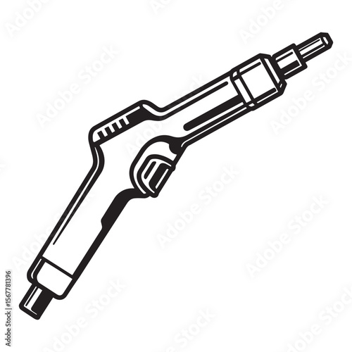 Simple black and white vector illustration of an automotive grease gun isolated on white