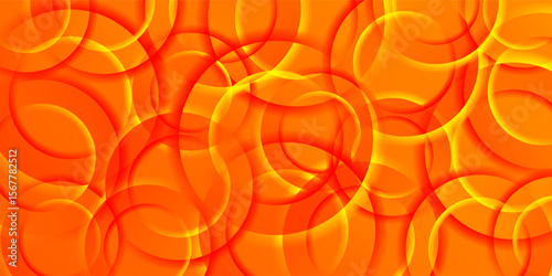A vibrant abstract vector background featuring layered translucent orange and red circles with glowing highlights, creating a dynamic and warm atmosphere.