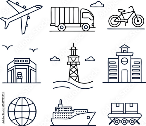 Minimalist transport methods including airplane, truck, bicycle, ship and train