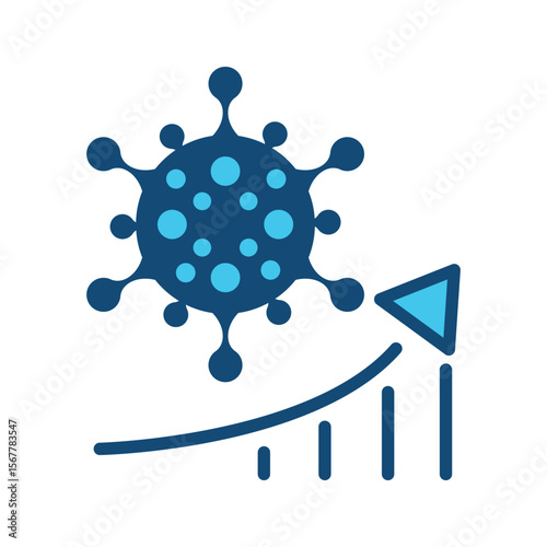 Covid-19 infection growth chart icon, coronavirus cases rising infographic, virus trend statistics symbol, pandemic data increase illustration