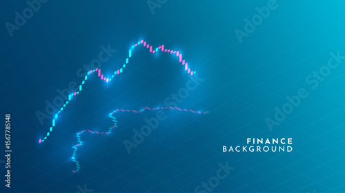 Vector illustration. Trading charts and graphs with glowing bars. Futuristic, tech style background. Design for website template, web banner, horizontal wallpaper. Isometric concept of financial theme