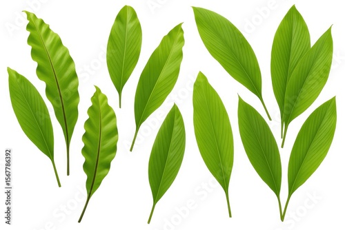 Bird's Nest Fern and Turmeric Leaves with Clear Backgrounds
