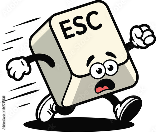 Escape key cartoon running away fast concept digital illustration vector graphics design
