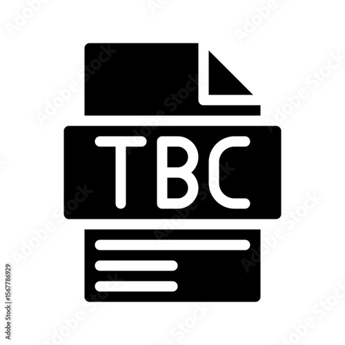 Tbc Glyph Icon. File Document icon is an abbreviation of the word Will be confirmed later.