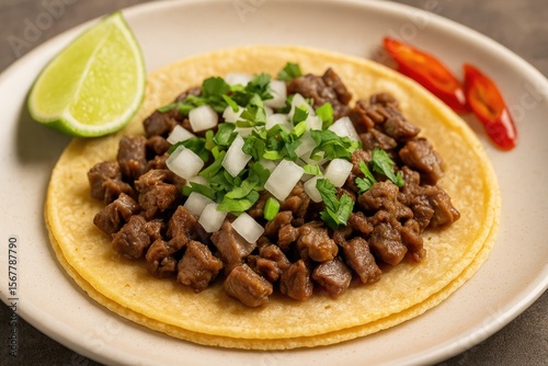 Delicious Mexican-style taco with tender meat in a soft tortilla