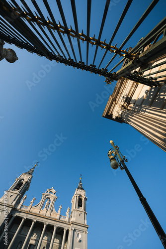 Madrid royal palace door and cathedral