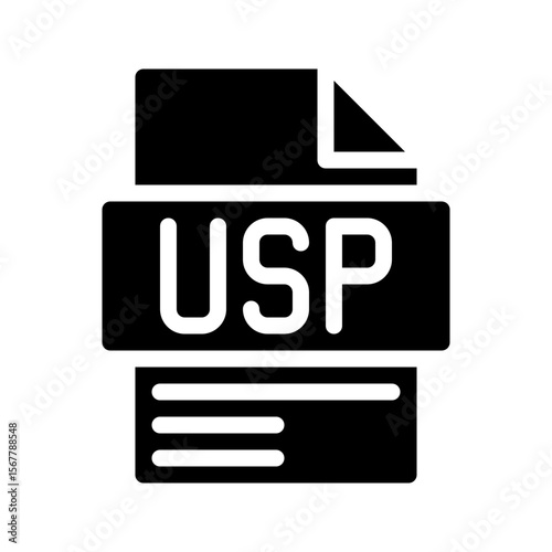 Usp Glyph Icon. File Document icon is an abbreviation for the unique advantage that differentiates your product.