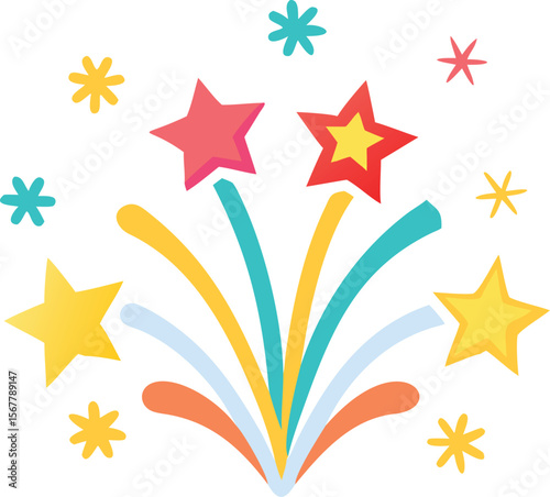 Vector art of colorful star fireworks are exploding isolated on white background