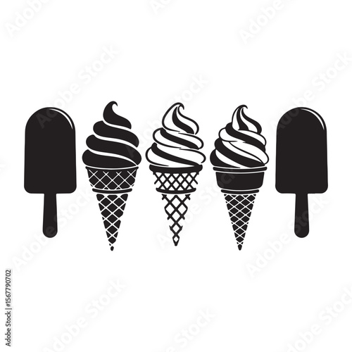 Black ice cream cones and popsicles frozen treats dessert