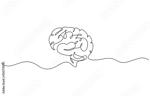 Continuous one line drawing of human brain. Hand drawn minimalism style. brain line art vector illustration, Human brain continuous one line drawing of art vector illustration and intelligence outline