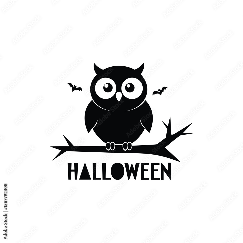 Fototapeta premium Three owls on a branch with a happy halloween