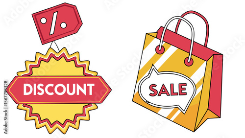 Set of colorful vector sale labels and tags with shopping and discount icons for retail business promotion