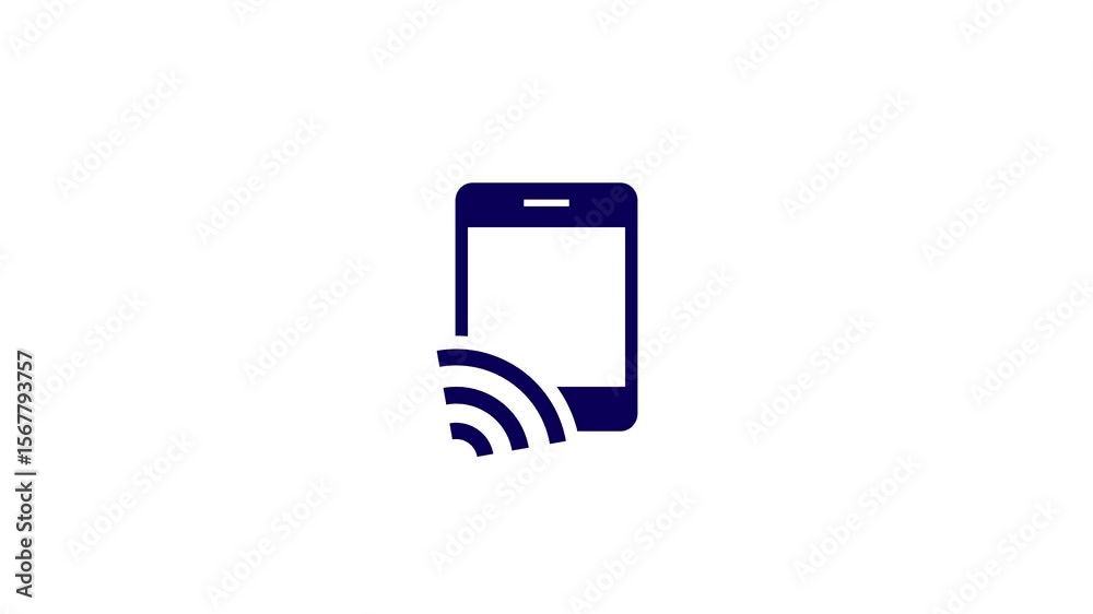 Wi-fi button flat icon on modern smart mobile phone screen .Technology internet online concept. SmartPhone screen with WIFI signal icon animation .