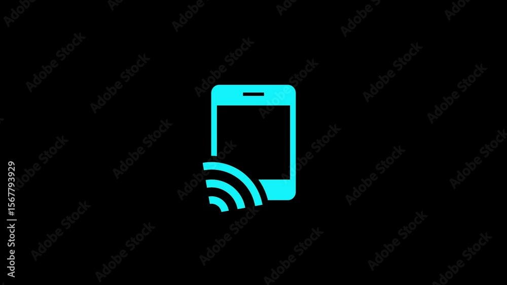 Wi-fi button flat icon on modern smart mobile phone screen .Technology internet online concept. SmartPhone screen with WIFI signal icon animation .