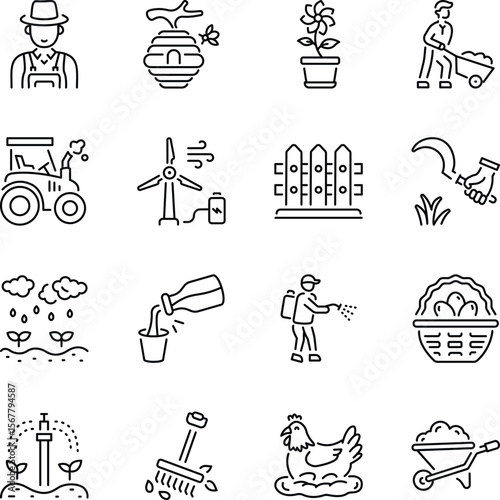 Collection of Farm and Agriculture Line Icons 