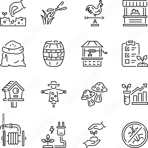 Set of Harvesting Linear Style Icons 