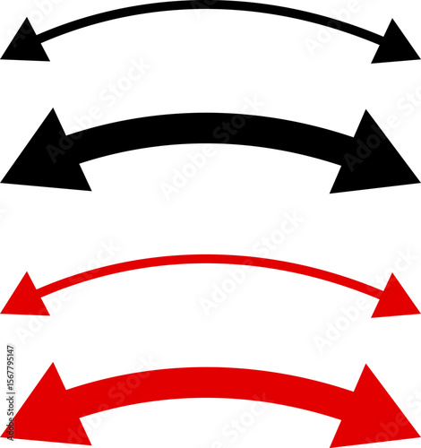 red and black dual sided curve arrow icon set . Two side arrow icons. Semicircular curved. Replaceable design. Double headed curved arrow symbol