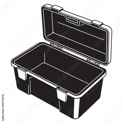 An open black tool box with its lid open in a bold vector illustration