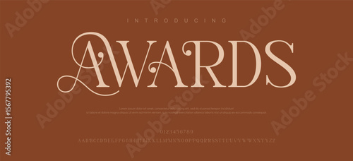 Awards Luxury wedding alphabet font. Typography decorative elegant classic lettering serif fonts vintage retro for logo.