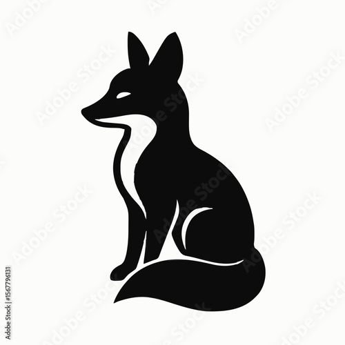 Fox silhouette vector, elegant fox art, minimal wildlife design, sitting fox shape, bushy tail graphic, animal logo vector, nature icon, modern fox outline, clean fox figure.