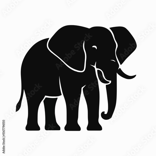 Elephant silhouette vector, majestic elephant art, safari animal graphic, minimal elephant design, large ear shape, trunk curve outline, wildlife logo, cultural icon, elegant figure.
