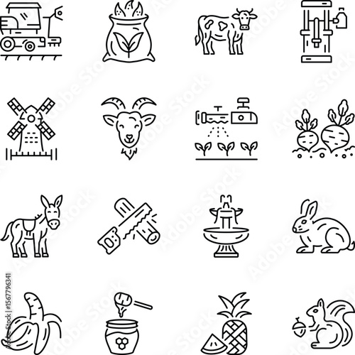 Pack of Linear Style Farm Art Icons 